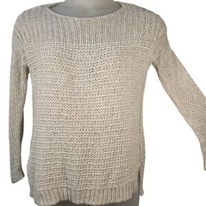 Hollister Women's Cream Open Knit Sweater XS/S Slit Hem Coastal‎ Boho Beach